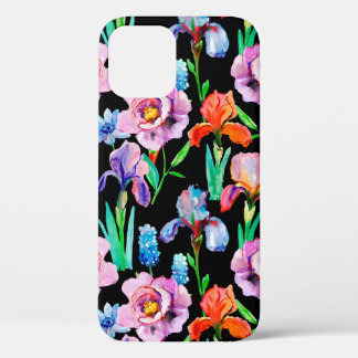 継ぎ目の無い紋様、菖蒲と牡丹の花、和花 iPhone 12ケース