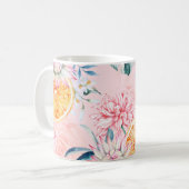 継ぎ目の無い菊、橙、花の模様 コーヒーマグカップ (正面左)