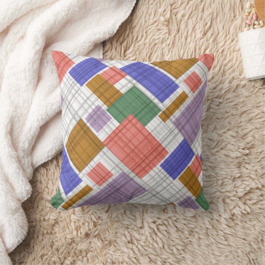 継ぎ目市松模様に無い格子形幾何正方形が並んだ クッション (ブランケット)