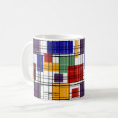 継ぎ目市松模様に無い格子形幾何正方形が並んだ コーヒーマグカップ (正面左)