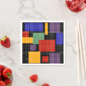 継ぎ目市松模様に無い格子形幾何正方形が並んだ スタンダードカクテルナプキン (インサイチュ)