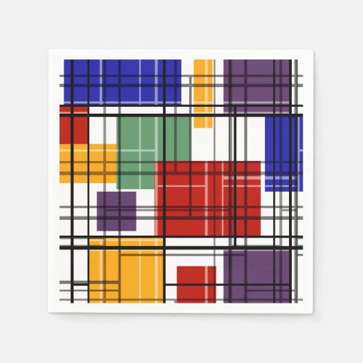 継ぎ目市松模様に無い格子形幾何正方形が並んだ スタンダードカクテルナプキン (正面)