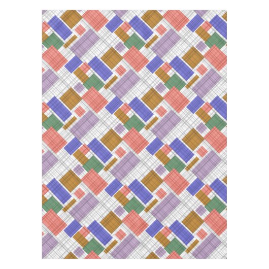 継ぎ目市松模様に無い格子形幾何正方形が並んだ テーブルクロス (正面)