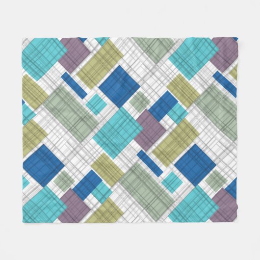 継ぎ目市松模様に無い格子形幾何正方形が並んだ フリースブランケット (正面(横))