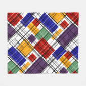 継ぎ目市松模様に無い格子形幾何正方形が並んだ フリースブランケット (正面(横))