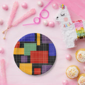 継ぎ目市松模様に無い格子形幾何正方形が並んだ ペーパープレート (パーティー)