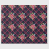 継ぎ目市松模様に無い格子状のタータンチェック黒い赤い花 ラッピングペーパー (フラット)