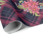 継ぎ目市松模様に無い格子状のタータンチェック黒い赤い花 ラッピングペーパー (ロールコーナー)