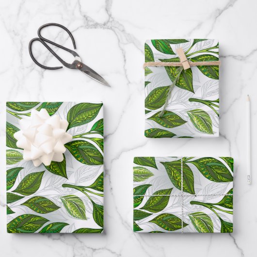 継ぎ目無し(緑茶葉) ラッピングペーパーシート (正面)