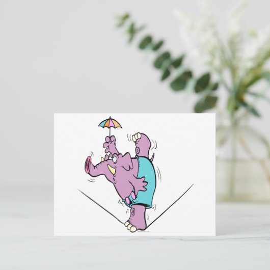 綱渡りおもしろいの上のサーカス象 ポストカード (スタンド正面)