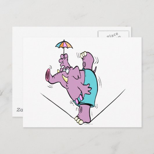 綱渡りおもしろいの上のサーカス象 ポストカード (正面/裏面)