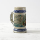 網の鋳造、ボートのバイキングの人は魚釣りを得ます ビールジョッキ (正面左)