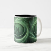 網状の緑色の模様 ツートーンマグカップ (正面右)