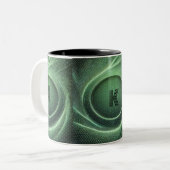 網状の緑色の模様 ツートーンマグカップ (正面左)