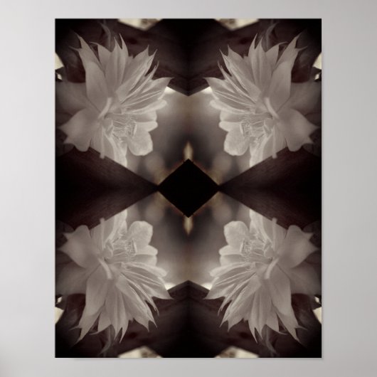網状花頭炎フラワーブラックとホワイトヴィンテージ ポスター (正面)