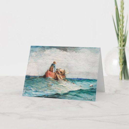 網(1887年)を風の強いホーマーで引っ張る サンキューカード (正面)