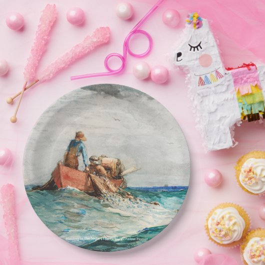 網(1887年)を風の強いホーマーで引っ張る ペーパープレート (パーティー)