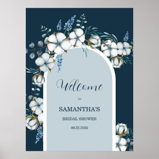 綿とユーカリブライダルシャワー歓迎サイン ポスター (正面)