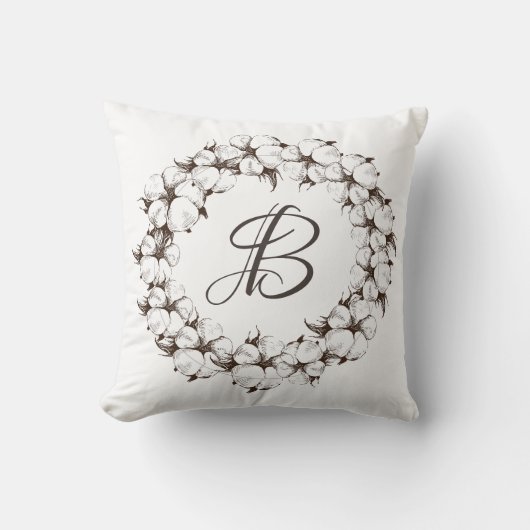 綿のモノグラムのリース(手紙を変えるかもしれないです) クッション (正面)