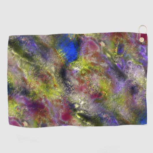 綿の上に砂州で散らばった黄色絵を描の赤色の赤 ゴルフタオル (横)