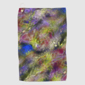 綿の上に砂州で散らばった黄色絵を描の赤色の赤 ゴルフタオル (正面)