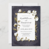 綿エレガントフローラ白黒結婚ズ 招待状 (正面)