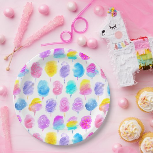 綿カラフルキャンディ水彩模様 ペーパープレート (パーティー)