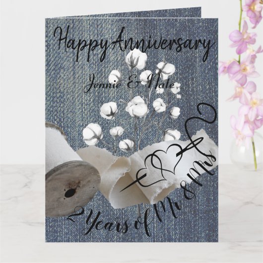 綿パーソナライズされた花2年結婚記念日 カード (蘭)