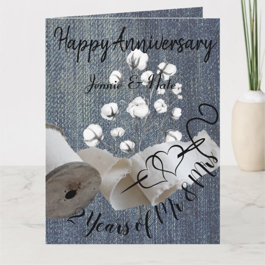 綿パーソナライズされた花2年結婚記念日 カード (正面)