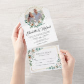 綿ユーカリ葉金ゴールドフレームフォト結婚ズ オールインワン招待状 (貼ってはがせる)