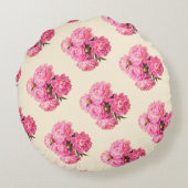 綿ヴィンテージ水彩ピンク牡丹フローラ ラウンドクッション (裏面)