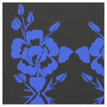 綿布の青と黒のシルエットバラ