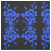 綿布の青と黒のシルエットバラ ファブリック (見本)