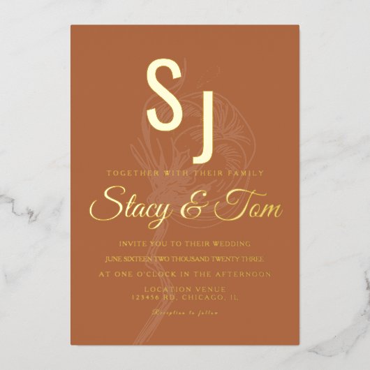 綿花アンパサンド圧搾 箔招待状 (正面)