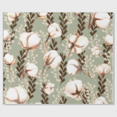 綿花パターングリーン ラッピングペーパー (フラット)