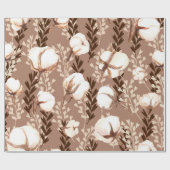 綿花パターンブラウン ラッピングペーパー (フラット)
