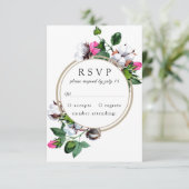 綿花。ボタニカルフレームフローラ結婚式RSVP 出欠カード (スタンド正面)