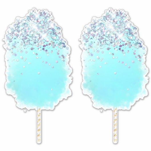 綿菓子かわいいブルーとシルバーグリッター シール (正面)
