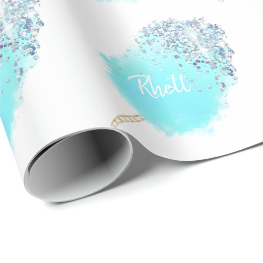 綿菓子かわいい青いグリッターの外観 ラッピングペーパー (ロールコーナー)