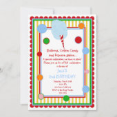 綿菓子のサーカスのカーニバルの誕生日の招待状 招待状 (正面)