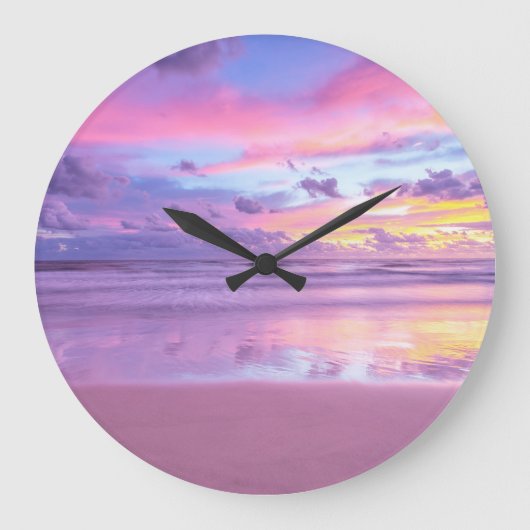 綿菓子の日の出:ビーチビュー。 ラージ壁時計 (正面)