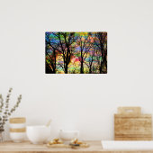 綿菓子の日の出、裸の木、カラフルアート ポスター (キッチン)