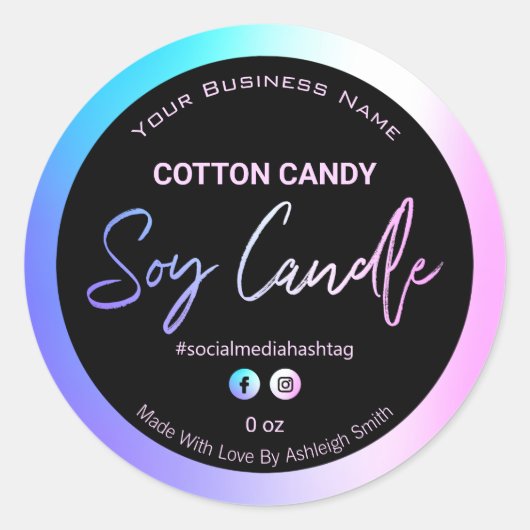 綿菓子の色の大豆キャンドルラベル ラウンドシール (正面)