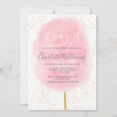 綿菓子グリッターピンクの水の色のベビーシャワー 招待状 (正面)