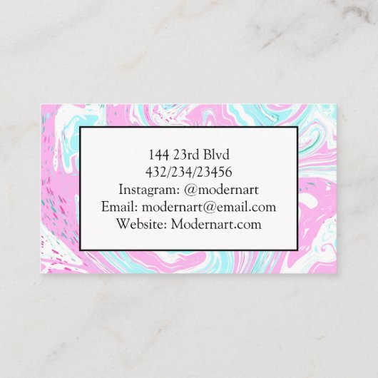 綿菓子ピンクと青の大理石の渦巻き 名刺 (裏面)