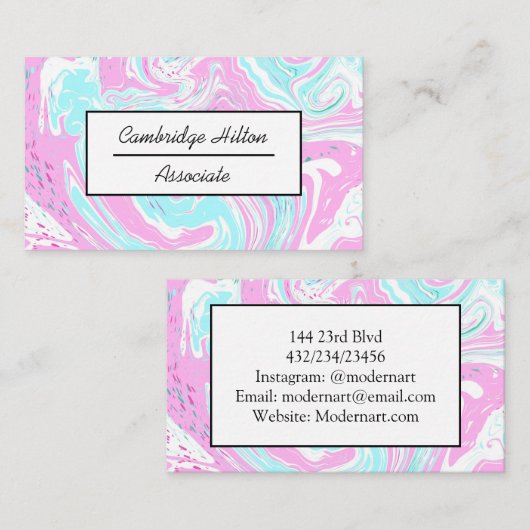 綿菓子ピンクと青の大理石の渦巻き 名刺 (正面/裏面)