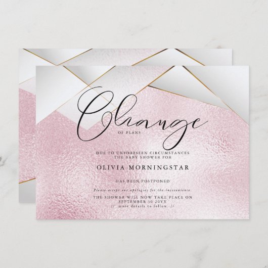 綿菓子ピンクパールファセット延期シャワー 招待状 (正面/裏面)