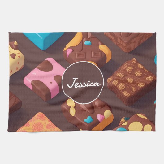 綿菓子モザイクカラフルパタパーソナライズされたーン キッチンタオル (横)