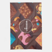 綿菓子モザイクカラフルパタパーソナライズされたーン キッチンタオル (縦)