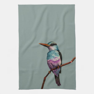 綿菓子色の鳥の絵画 キッチンタオル